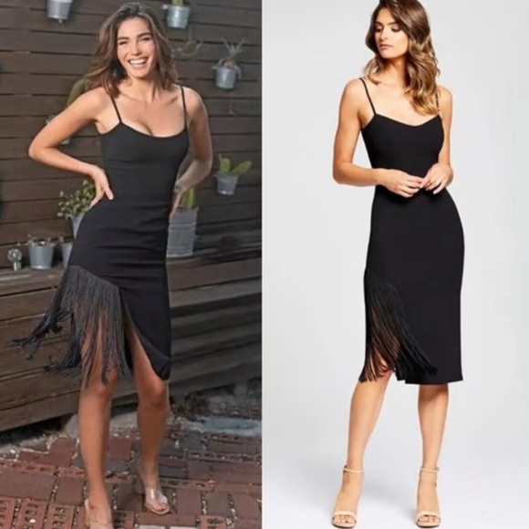 Dress The Population Rory Fringe Midi Dress in Black Size Medium - Picture 11 of 11